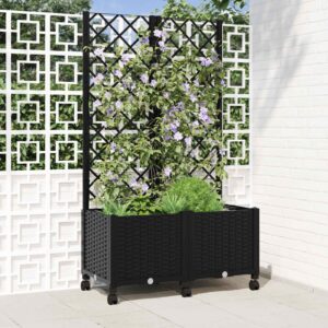 Garden Planter with Trellis&Wheels Black 80 x 40 x 146 cm PP