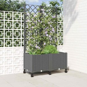 Garden Planter with Trellis&Wheels Light Grey 80 x 40 x 146 cm