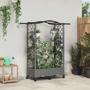 Raised Bed with Trellis and Roof Light Grey 124 x 40 x 129 cm