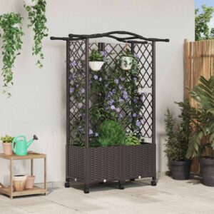 Raised Bed with Trellis and Roof Brown 122 x 40 x 144 cm PP