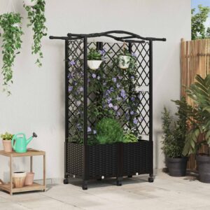 Raised Bed with Trellis and Roof Black 122 x 40 x 144 cm PP