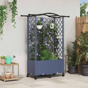 Raised Bed with Trellis and Roof Grey 122 x 40 x 144 cm PP