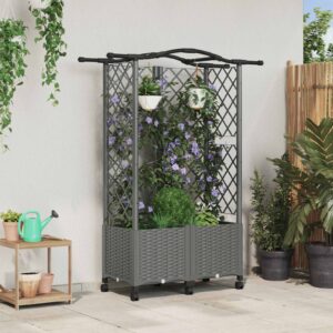 Raised Bed with Trellis and Roof Light Grey 122 x 40 x 144 cm
