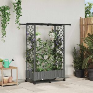 Raised Bed with Trellis and Roof Light Grey 122.5 x 40 x 127 cm