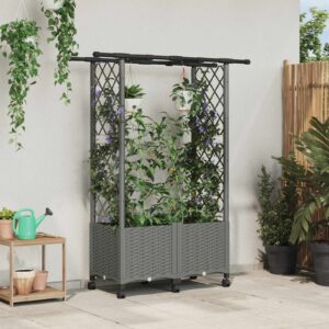 Raised Bed with Trellis and Roof Light Grey 124.5 x 40 x 142 cm