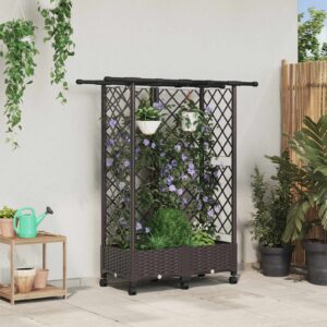 Raised Bed with Trellis and Roof Brown 124 x 40 x 127 cm PP