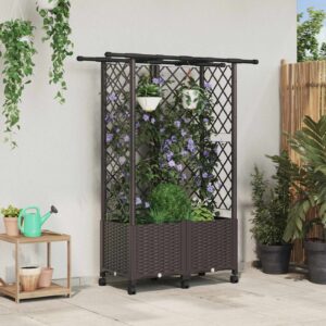 Raised Bed with Trellis and Roof Brown 124 x 40 x 142 cm PP