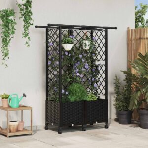 Raised Bed with Trellis and Roof Black 124 x 40 x 142 cm PP