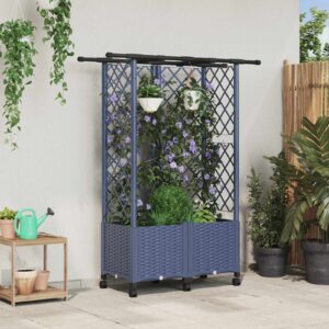 Raised Bed with Trellis and Roof Grey 124 x 40 x 142 cm PP