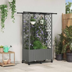 Raised Bed with Trellis and Roof Light Grey 124 x 40 x 142 cm