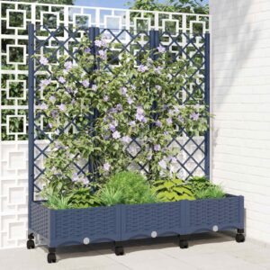 Garden Planter with Trellis&Wheels Blue Grey PP