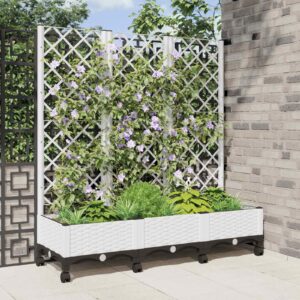 Garden Planter with Trellis&Wheels White 120 x 40 x 131.5 cm PP