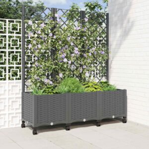 Garden Planter with Trellis&Wheels Light Grey 120 x 40 x 146 cm