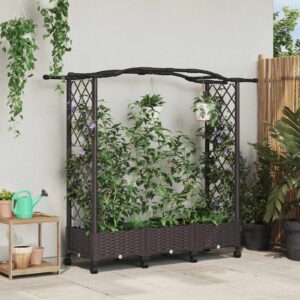 Raised Bed with Trellis and Wheels Brown 169 x 40 x 129 cm PP