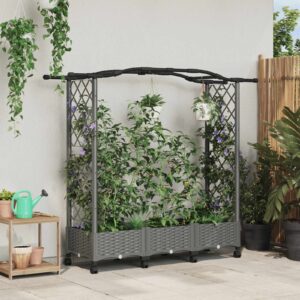 Raised Bed with Trellis and Roof Light Grey 169 x 40 x 129 cm