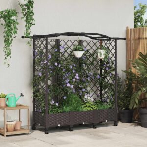 Raised Bed with Trellis and Roof Brown 163 x 40 x 129 cm PP