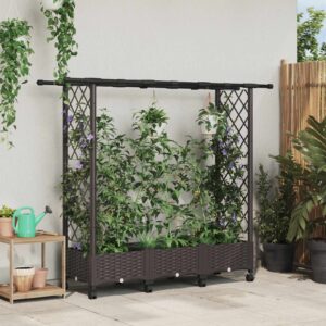 Raised Bed with Trellis and Roof Brown 164 x 40 x 127 cm PP