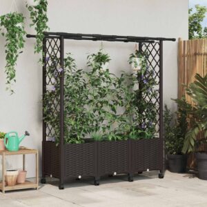 Raised Bed with Trellis and Roof Brown 162.5 x 40 x 142 cm PP