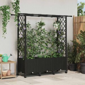 Raised Bed with Trellis and Roof Black 162.5 x 40 x 142 cm PP