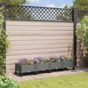 Garden Planter with Wheels Light Grey 160 x 40 x 33 cm PP