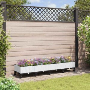 Garden Planter with Wheels White 160 x 40 x 33 cm PP