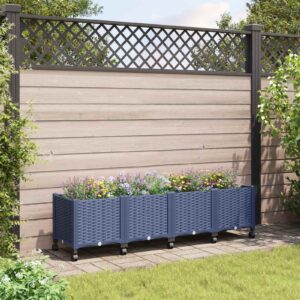Garden Planter with Wheels Blue Grey 160 x 40 x 48 cm PP