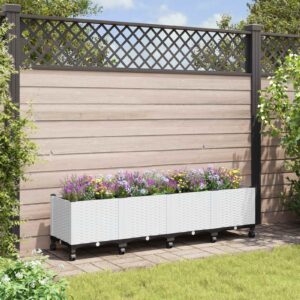 Garden Planter with Wheels White 160 x 40 x 48 cm PP