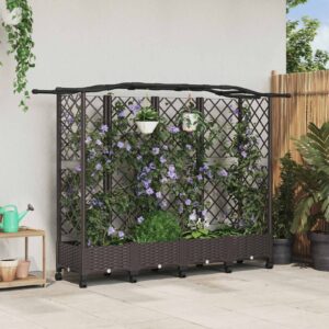 Raised Bed with Trellis and Roof Brown 203.5 x 40 x 129 cm PP