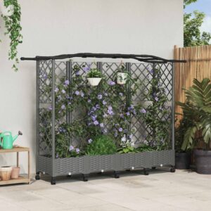 Raised Bed with Trellis and Roof Light Grey 203.5 x 40 x 129 cm