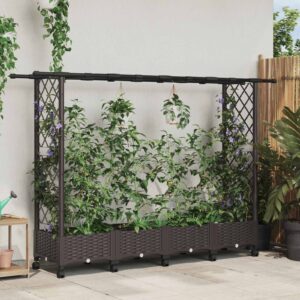 Raised Bed with Trellis and Roof Brown 203 x 40 x 127 cm PP