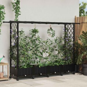 Raised Bed with Trellis and Roof Black 203 x 40 x 127 cm PP