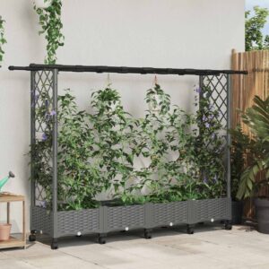 Raised Bed with Trellis and Roof Light Grey 203 x 40 x 127 cm