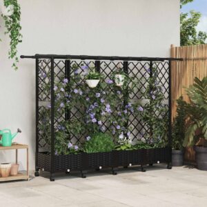 Raised Bed with Trellis and Roof Black 202.5 x 40 x 127 cm PP