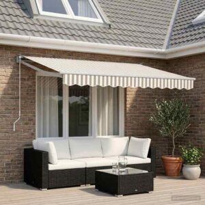 Retractable Awning Light Grey and White 2.5 x 2 m