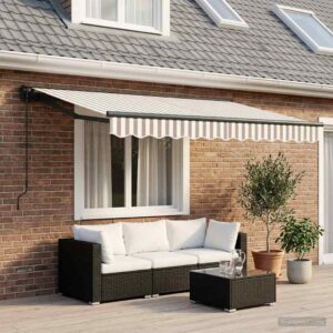 Manual Retractable Awning Light Grey and White 3 x 2 m