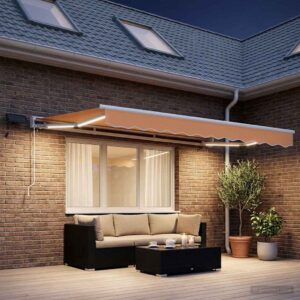 Manual Awning Frame with LEDs Sand 3 x 2 m