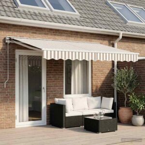 Manual Retractable Awning Light Grey and White 4.5 x 3 m