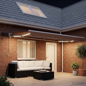 Manual Awning Frame with LEDs Sand 4 x 2 m