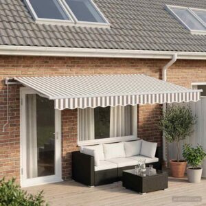 Retractable Awning Light Grey and White 4 x 2 m Fabric