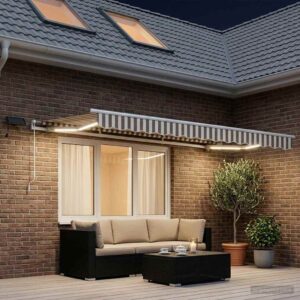 Retractable Awning Light Grey and White 350 x 250 cm