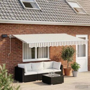 Retractable Awning Light Grey and White 400 x 300 cm