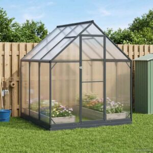 Garden Greenhouse with Door Anthracite 183.5 x 183.5 x 207 cm